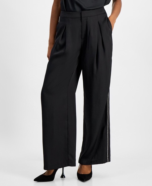 Petite Wide-Leg Rhinestone-Trim Pants, Created for Macy's