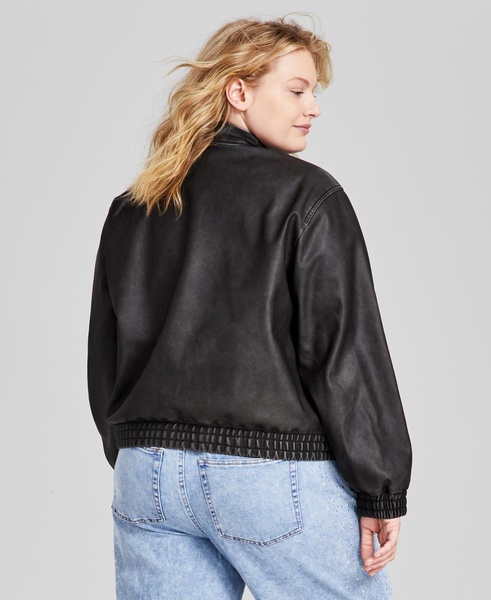 Trendy Plus Size Faux-Leather Bomber Jacket, Created for Macy's