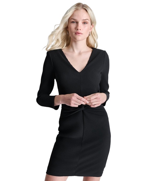 Petite Twist-Front V-Neck Long-Sleeve Sheath Dress
