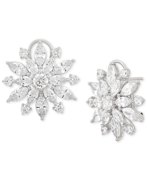 Cubic Zirconia Flower Statement Earrings in Sterling Silver