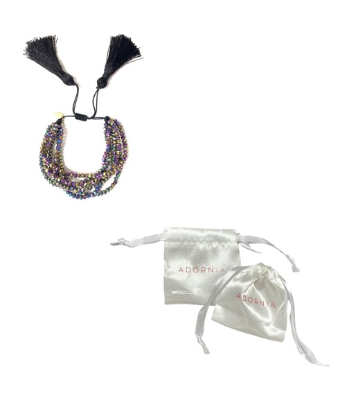 Iridescent Bead Strand Bracelet Adjustable Tassel Ends Bracelet