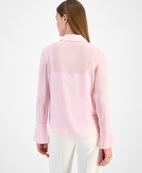 Women's Long-Sleeve Waterfall-Ruffle Blouse