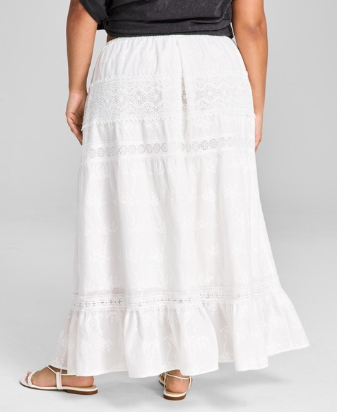 Plus Size Cotton Embroidered Lace-Trim Maxi Skirt, Exclusively at Macy's
