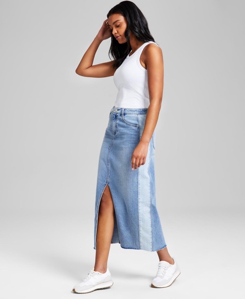Women's Two-Tone Raw-Edge-Hem Denim Skirt, Exclusively at Macy's