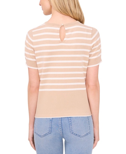 Women's Cotton Short-Sleeve Striped Crewneck Sweater