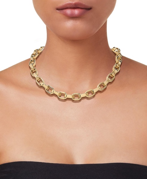 Polished Rolo Link Chain 18" Necklace in 14k Gold Over Sterling Silver Made in Italy