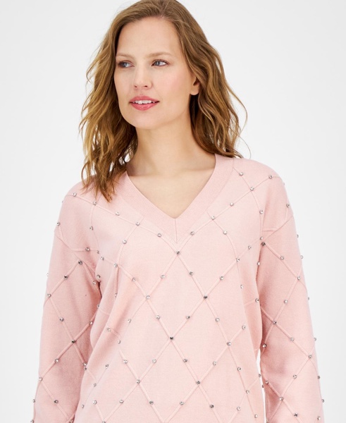 Women's Rhinestone V-Neck Sweater