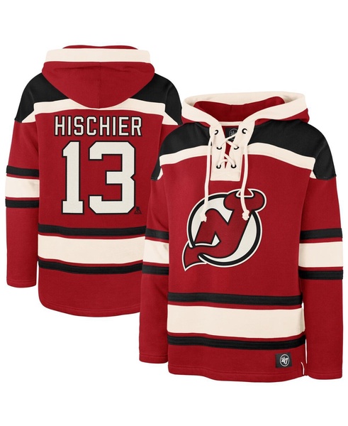 Men's Nico Hischier Red New Jersey Devils Player Name Number Lacer Pullover Hoodie