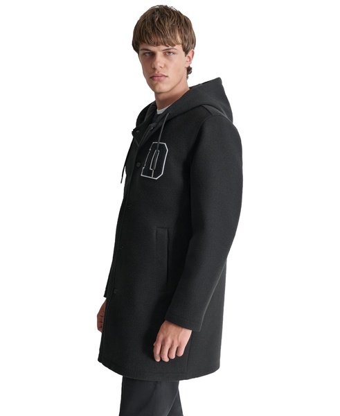 Men's Tufted-Chenille Logo Appliqué Long Hooded Stadium Coat