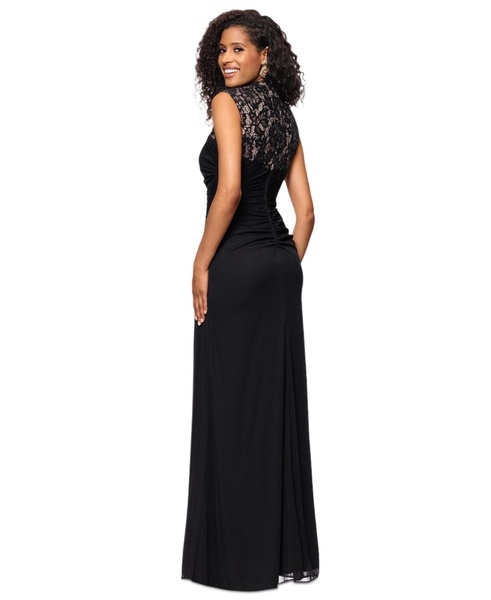 Women's Lace-Trim Ruched Jersey Gown