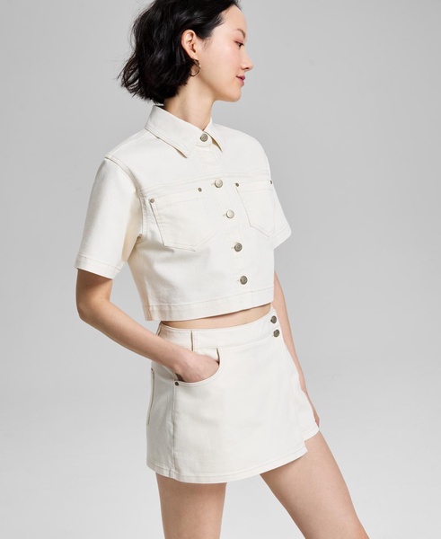 Women's Asymmetrical Mini Denim Skort, Exclusively at Macy's