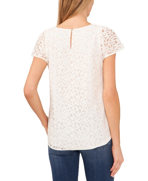 Women's Crewneck Flutter Sleeve Lace Top