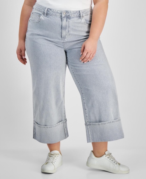 Trendy Plus Size Striped Cuffed Jeans, Exclusively at Macy's