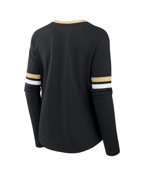 Women's Black New Orleans Saints Won and Done Lace-Up Long Sleeve Fashion Top