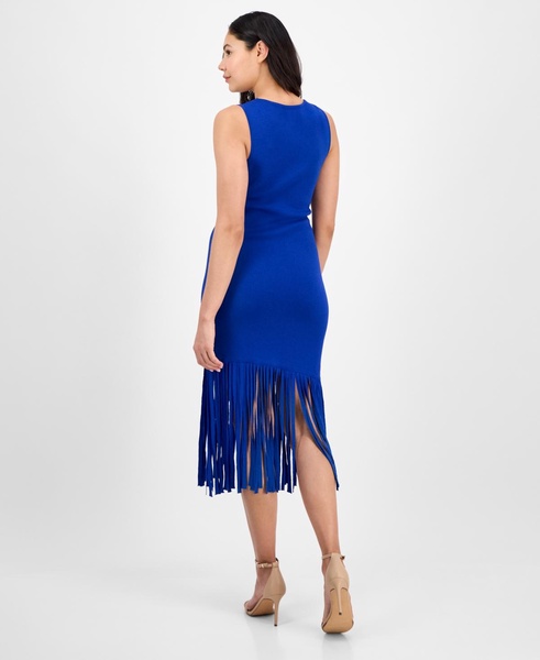 Women's Boat-Neck Asymmetric Fringe Dress