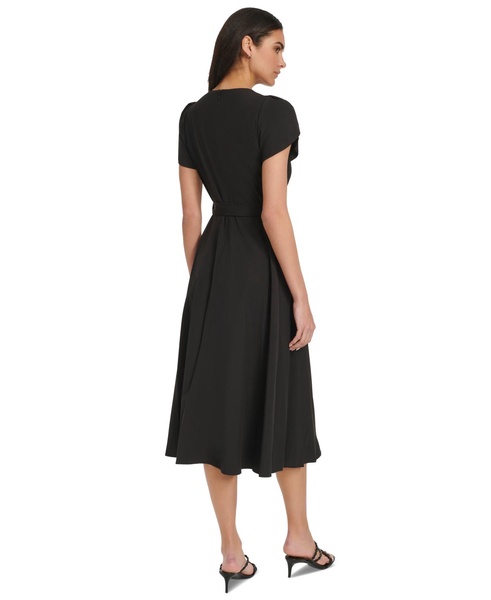 Women's Tulip-Sleeve Tie-Waist A-Line Dress