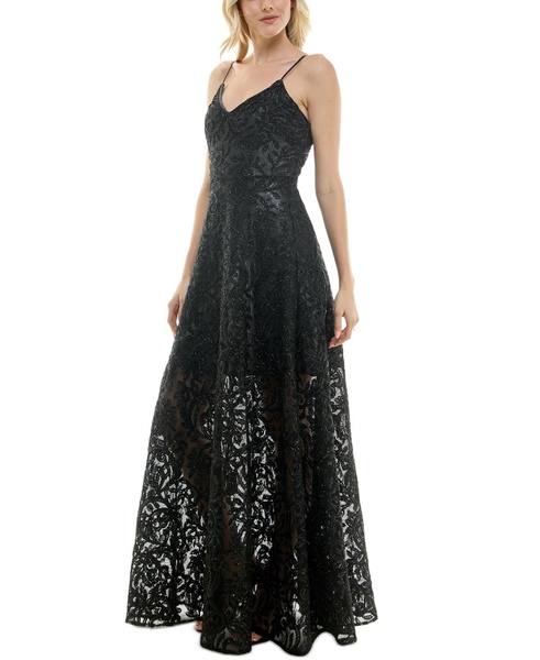 Women's V-Neck Sleeveless Embellished Lace Gown