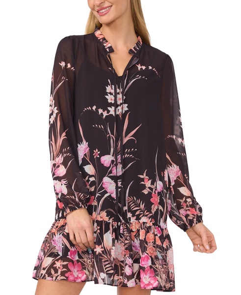 Women's Long-Sleeve Floral Mini Dress