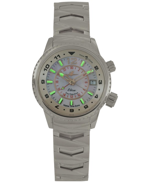 Women's Elise Swiss Tri-Time Stainless Steel Bracelet Watch 33mm