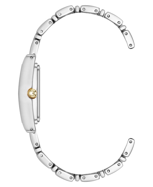 Women's Quartz Premium Crystal Accented Grooved Two-Tone Alloy Metal Bracelet Watch, 24mm