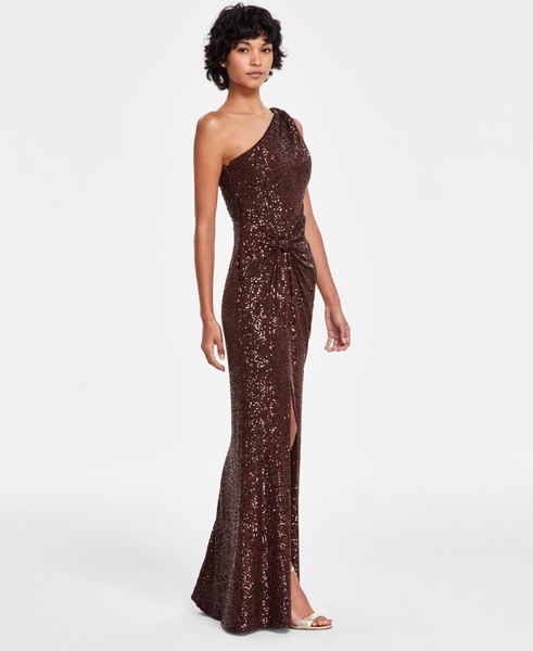 Women's Sequined One-Shoulder Side-Twist Gown