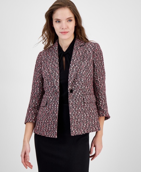 Women's Notched-Collar Single-Button 3/4-Sleeve Jacket