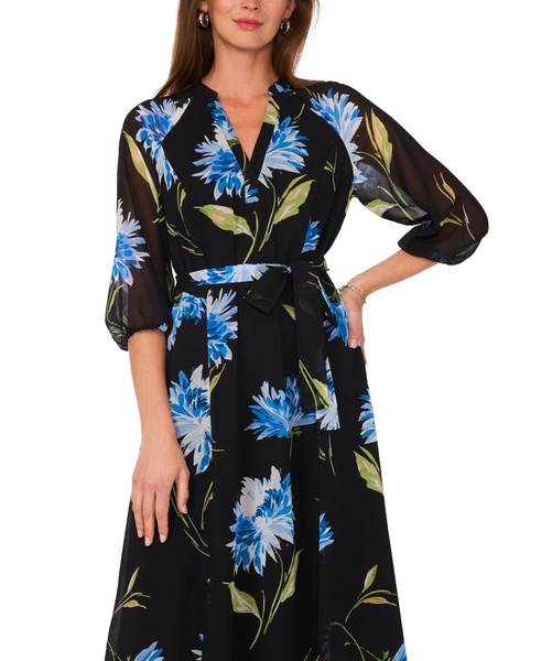 Women's 3/4-Sleeve Belted Maxi Dress