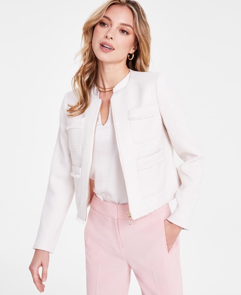 Women's Textured Fringed Cropped Zip Blazer, Exclusively at Macy's