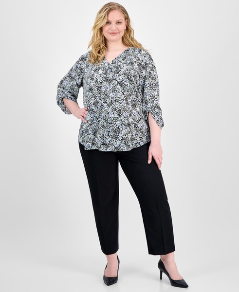Plus Size Printed Roll-Tab-Sleeve Tunic