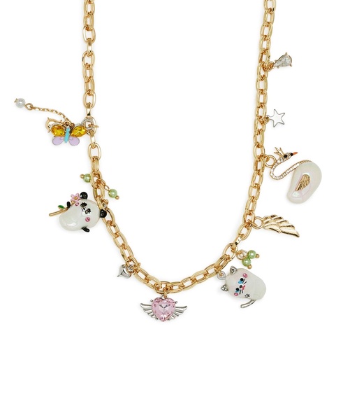 Faux Stone Pearl Critters Charm Bib Necklace