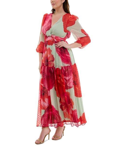 Plus Size Floral-Print Twist-Waist Tiered Dress