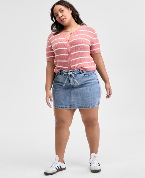 Trendy Plus Size Tie-Front Denim Mini Skirt, Exclusively at Macy's