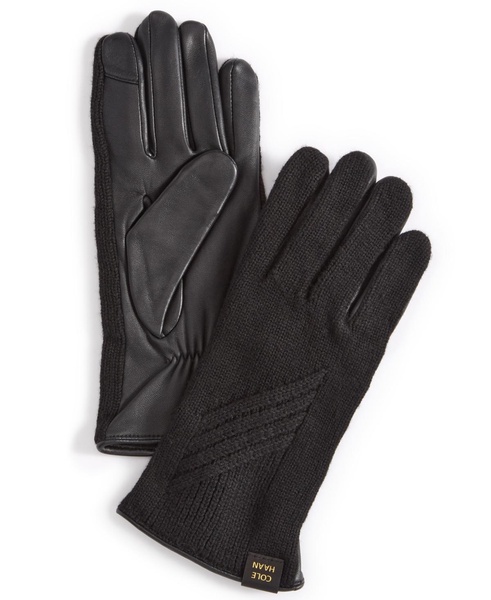 Women's Rib-Knit Leather-Palm Gloves