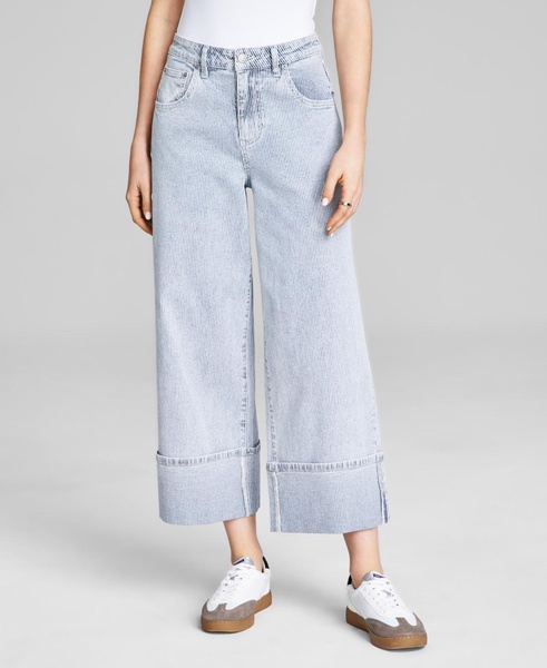 Women's Striped-Denim Cuffed Wide-Leg Jeans, Exclusively at Macy's