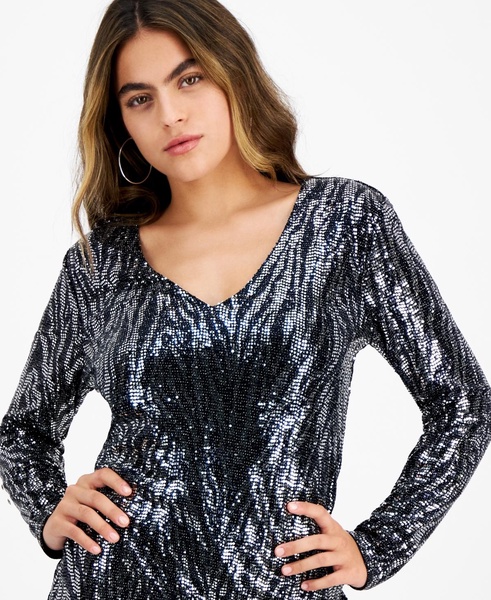 Petite Disco Dot Sequined V-Neck Mini Dress, Created for Macy's