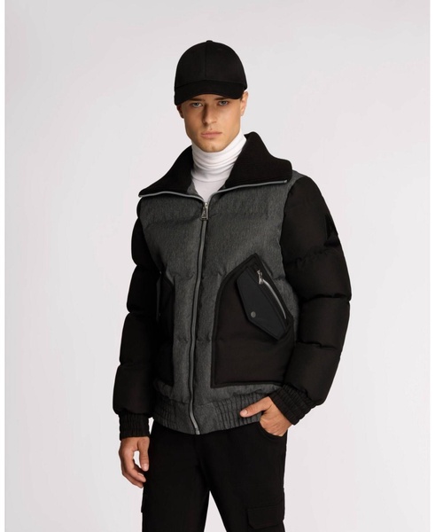 Men's Sebonack Quilted Denim-Look Bomber Jacket with Fold-Over Ribbed Collar