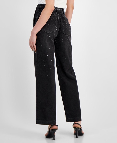 Women's High-Rise Straight-Leg Diamante Pants
