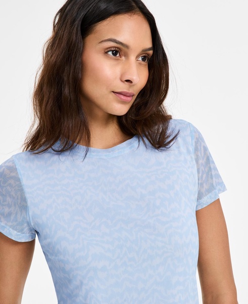 Women's Printed Mesh Crewneck Top, Exclusively at Macy's