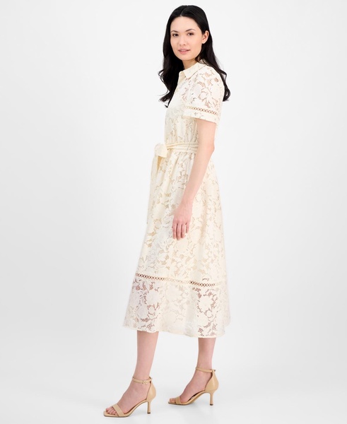 Women's Floral-Lace Tie-Waist Shirtdress