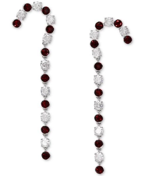 BY NADRI Silver-Tone Crystal Stone Candy Cane Linear Earrings