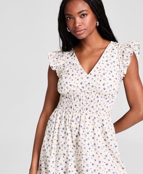 Women's Floral Cotton Bubble-Hem Mini Dress, Exclusively at Macy's
