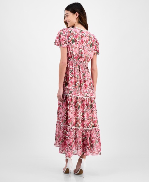 Women's Printed Surplice-Neck Flutter-Sleeve Dress