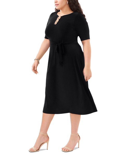 Plus Size Tie-Waist Hardware A-Line Dress