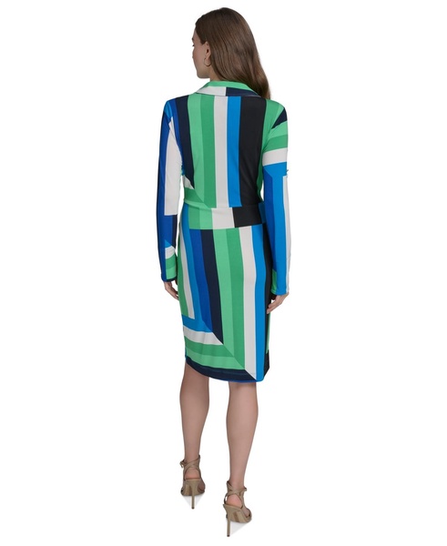 Women's Printed Faux-Wrap Long-Sleeve Sheath Dress