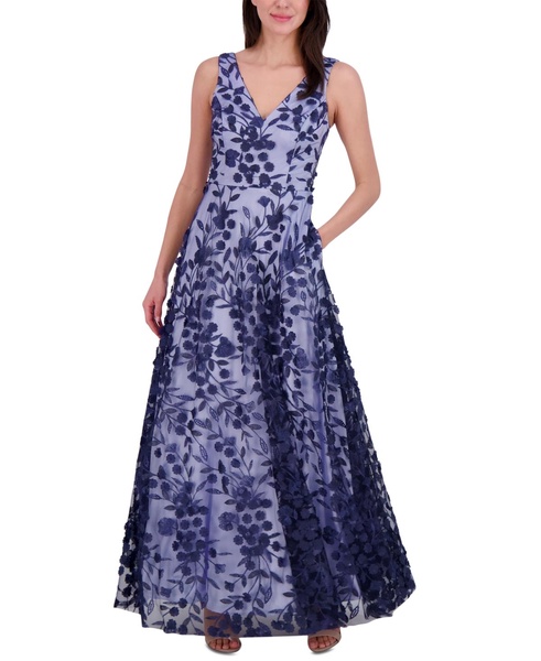 Petite 3D Floral Appliqué Gown