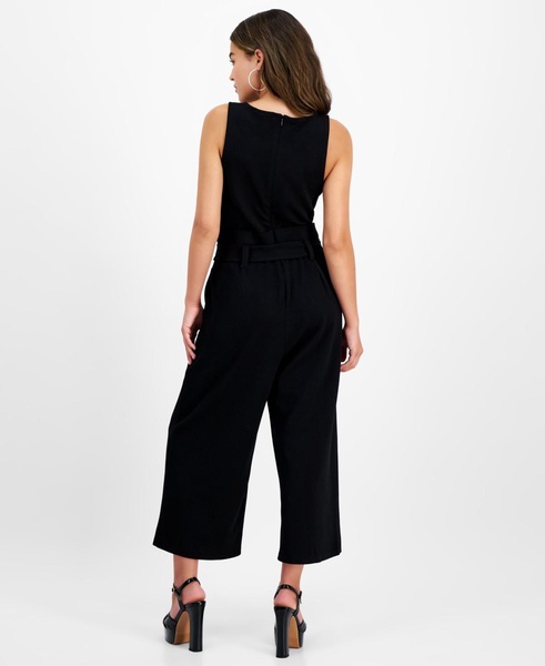Petite Women's Sleeveless Crewneck Tie-Waist Jumpsuit, Created for Macy's
