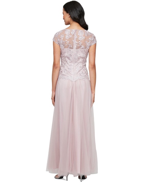 Women's Embroidered-Chiffon Tulle-Skirt Gown