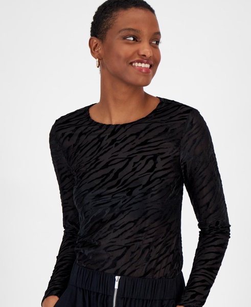 Women's Burnout Velvet Long-Sleeve Crewneck Top, Created for Macy's