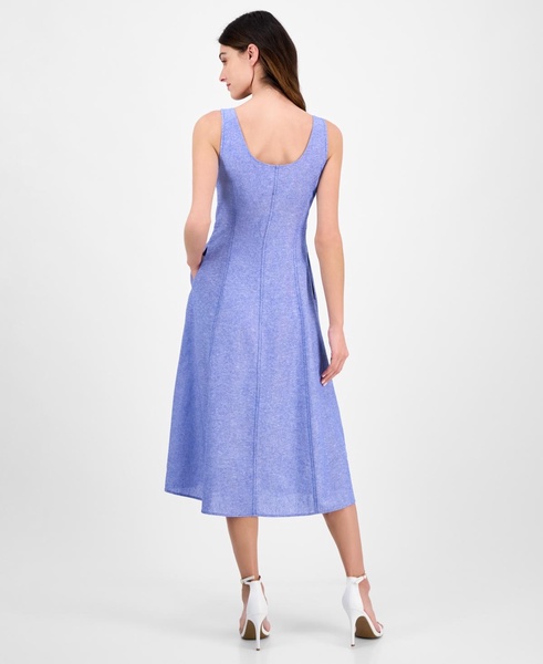 Women's Linen Sleeveless Button-Front A-Line Dress