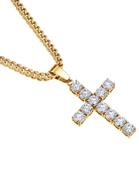 Men's Cubic Zirconia Cross 24" Pendant Necklace in Black-Ion Plated Stainless Steel